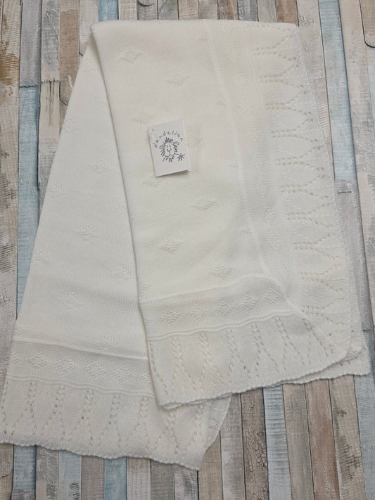 Nana's Special Buys Unisex Baby White Knitted Patterned Edge Shawl