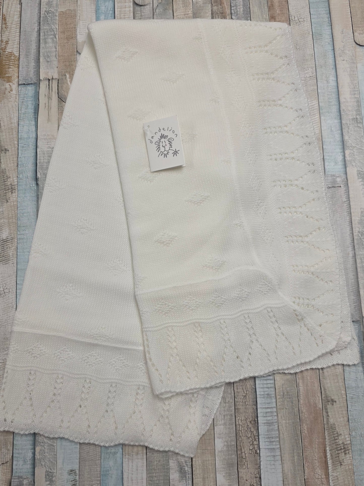 Nana's Special Buys Unisex Baby White Knitted Patterned Edge Shawl