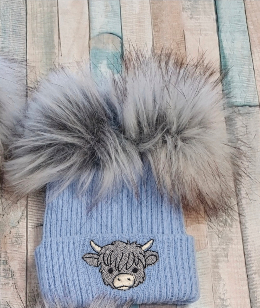 Baby Boys Medium Blue Highland Cow Hat