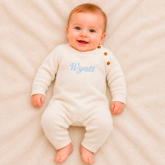 Baby Unisex White Personalised All in one Footless Romper