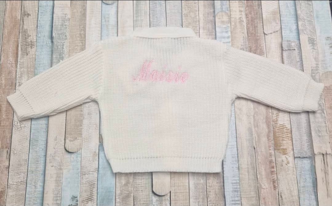 Personalised Unisex Baby White Ribbed Cardigan