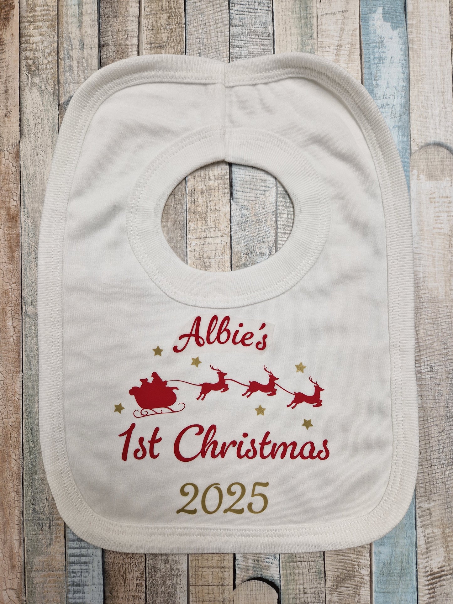 Baby's Personalised 1st Christmas Santa Sleigh Printed Bib