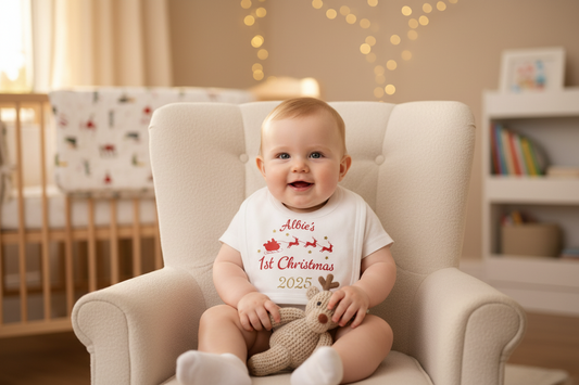 Baby's Personalised 1st Christmas Santa Sleigh Printed Bib