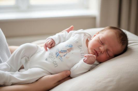 Baby Boys Printed Personalised Little Brother Babygro With Blue Rabbit