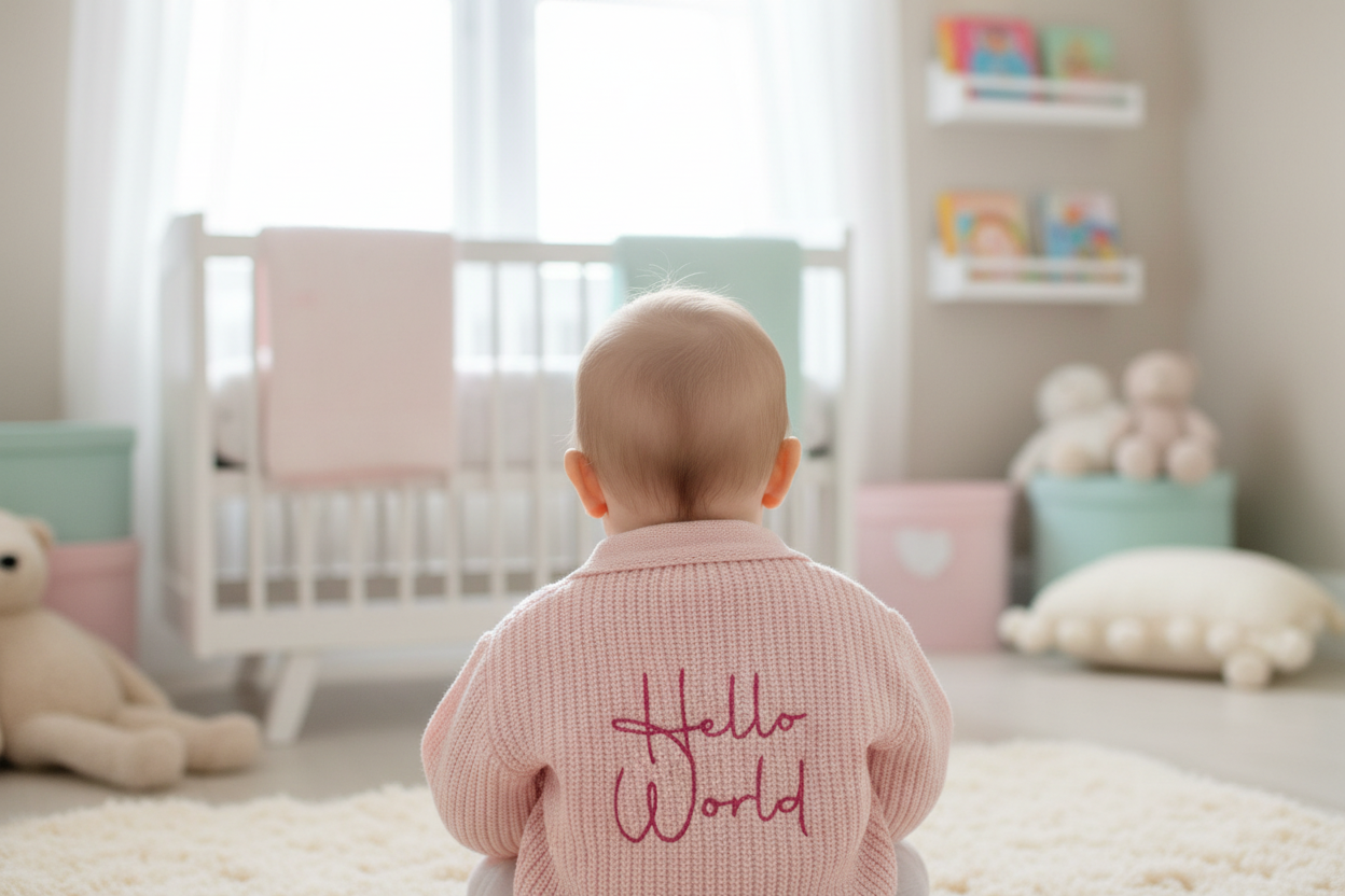 Baby Girls Pink Hello World Ribbed V Neck Cardigan