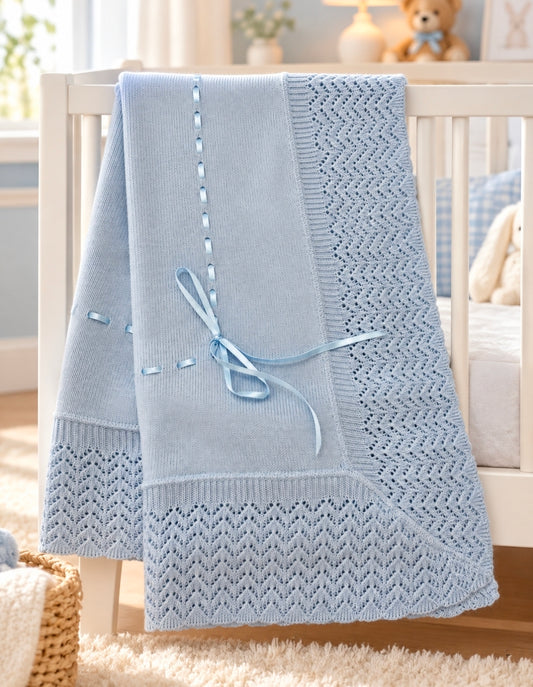 Baby Boys Blue Knitted Shawl