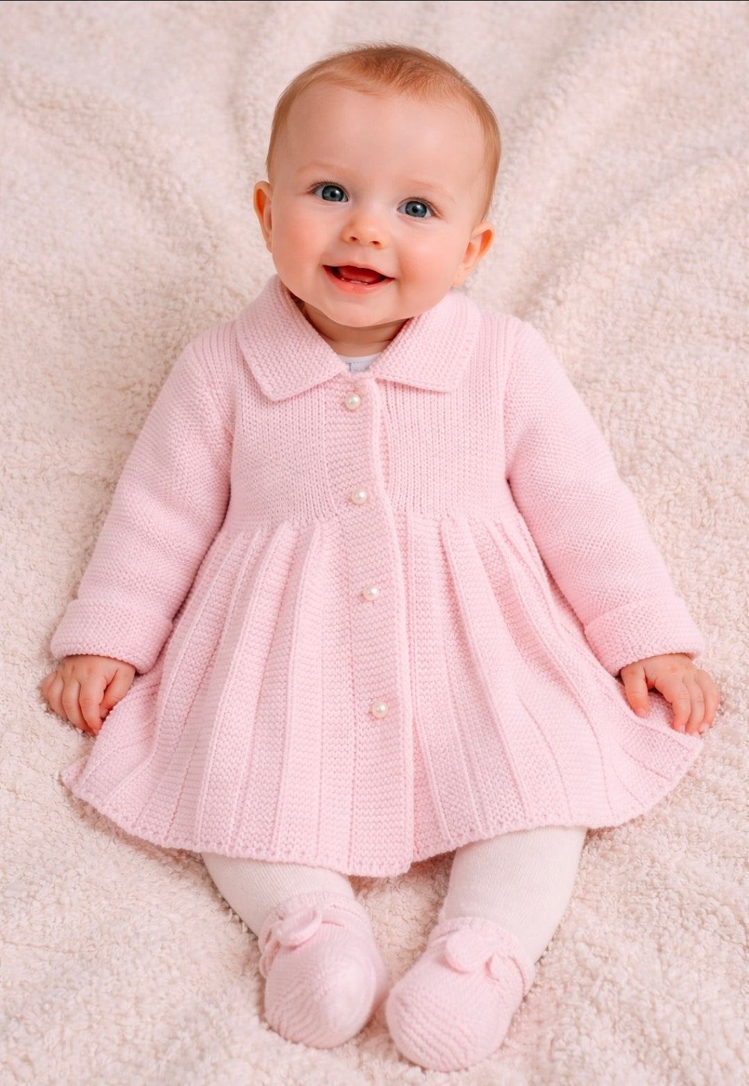 Baby Girls Pink Knitted Pearl Button Cardigan