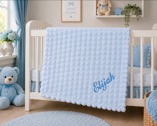 Baby Boys Personalised Blue Jacquard Square Wrap