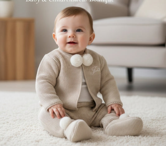 Personalised Unisex Baby  Beige Dandelion Pom Pom Set