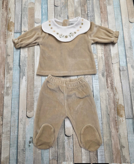 Unisex Baby Beige Velour 2 Piece Set