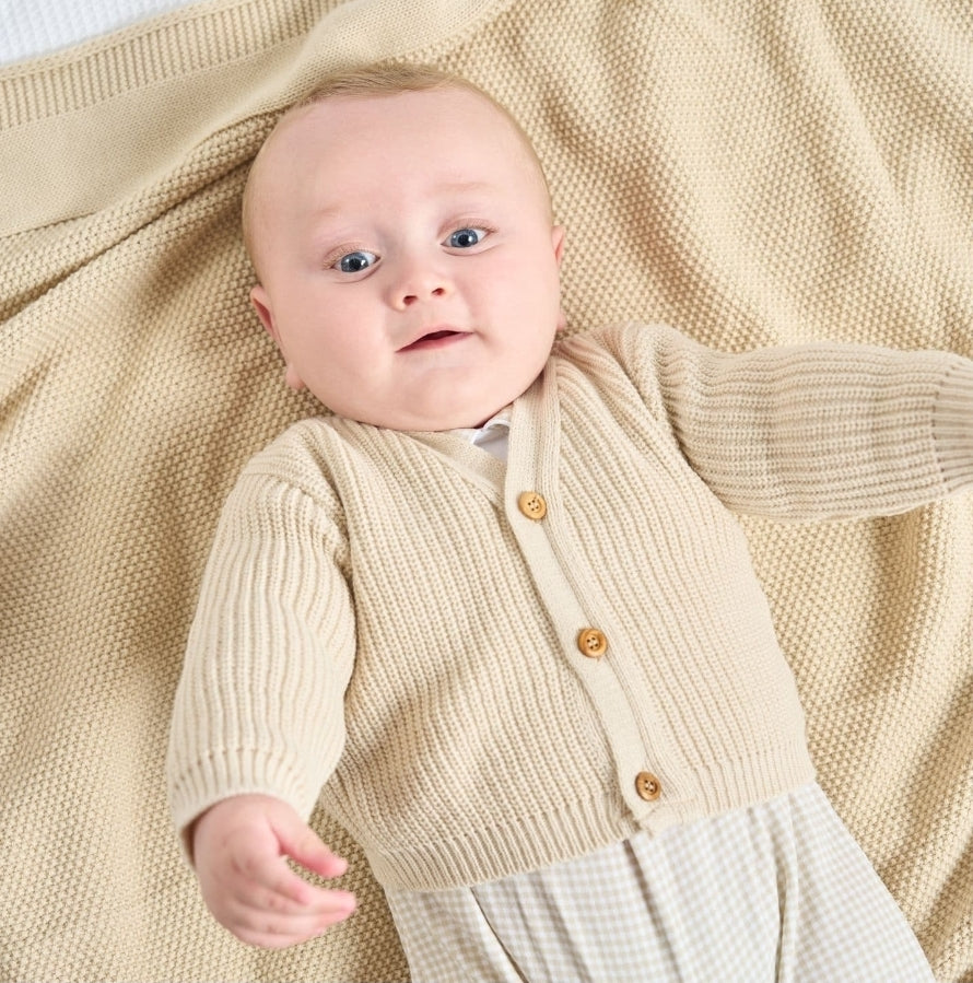 Personalised Unisex Baby Beige Ribbed Cardigan
