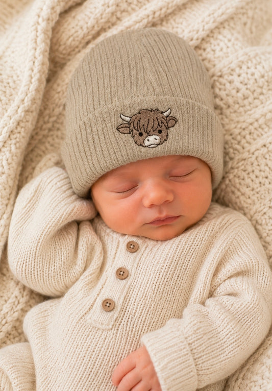 Unisex Baby Beige Highland Cow Hat