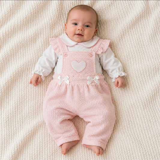 Baby Girls Girls Pink And White 2 Piece Dungaree Set
