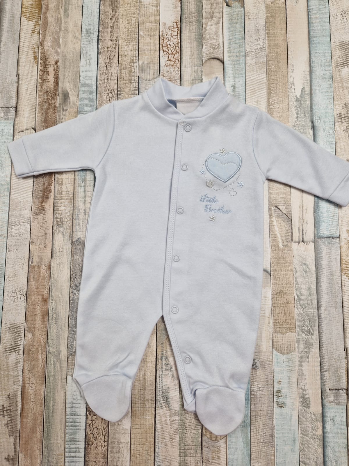 Nana B Special Buys Premature Baby Little Brother Blue Cotton Sleepsuit