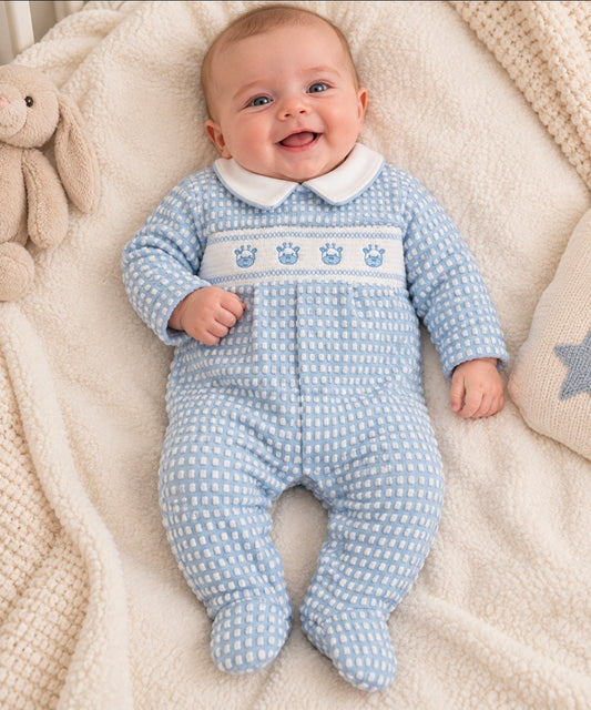 Baby Boys Blue And White Giraffe Romper