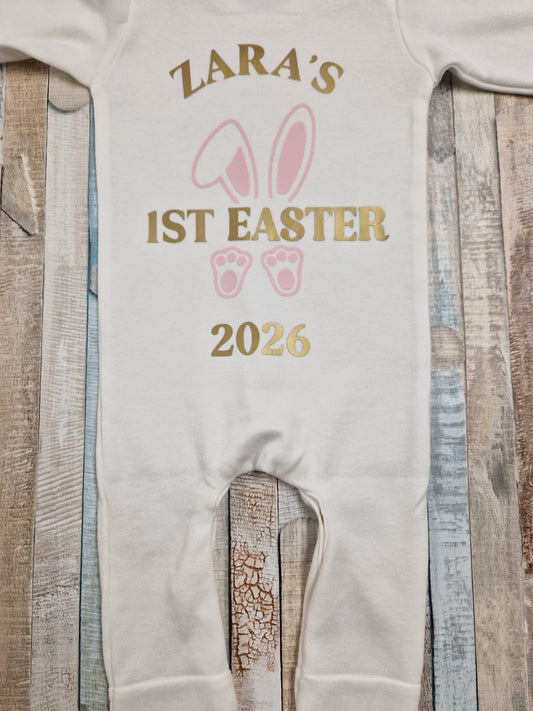 Baby Girls Personalised Printed 1st Easter Bunny Babygro