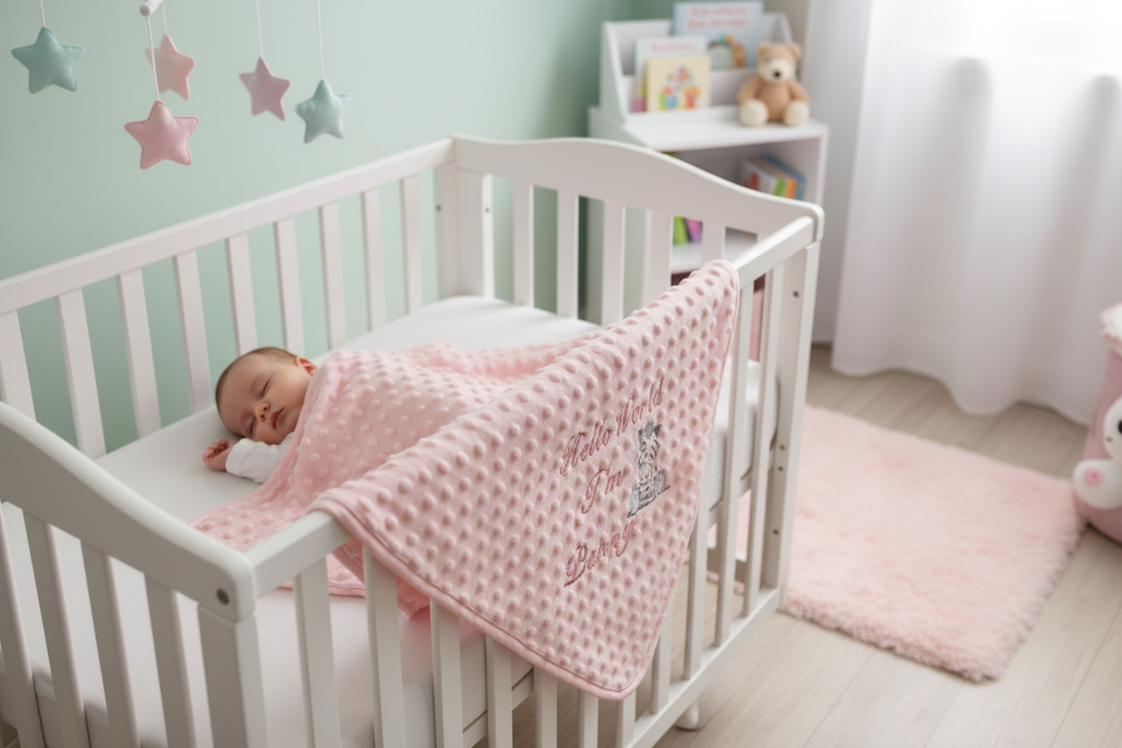 Personalised Hello World Pink Dimple Wrap With Pink Zebra Embroidered Design