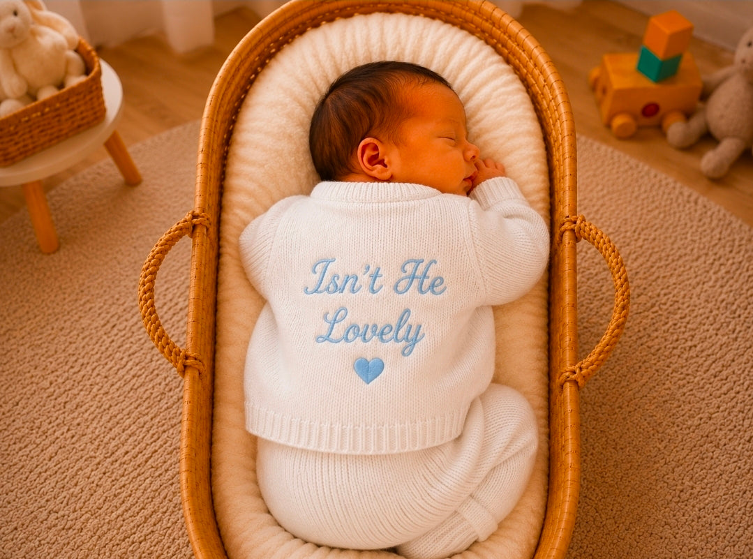Baby Boys White Ribbed Isn't He Lovely Cardigan