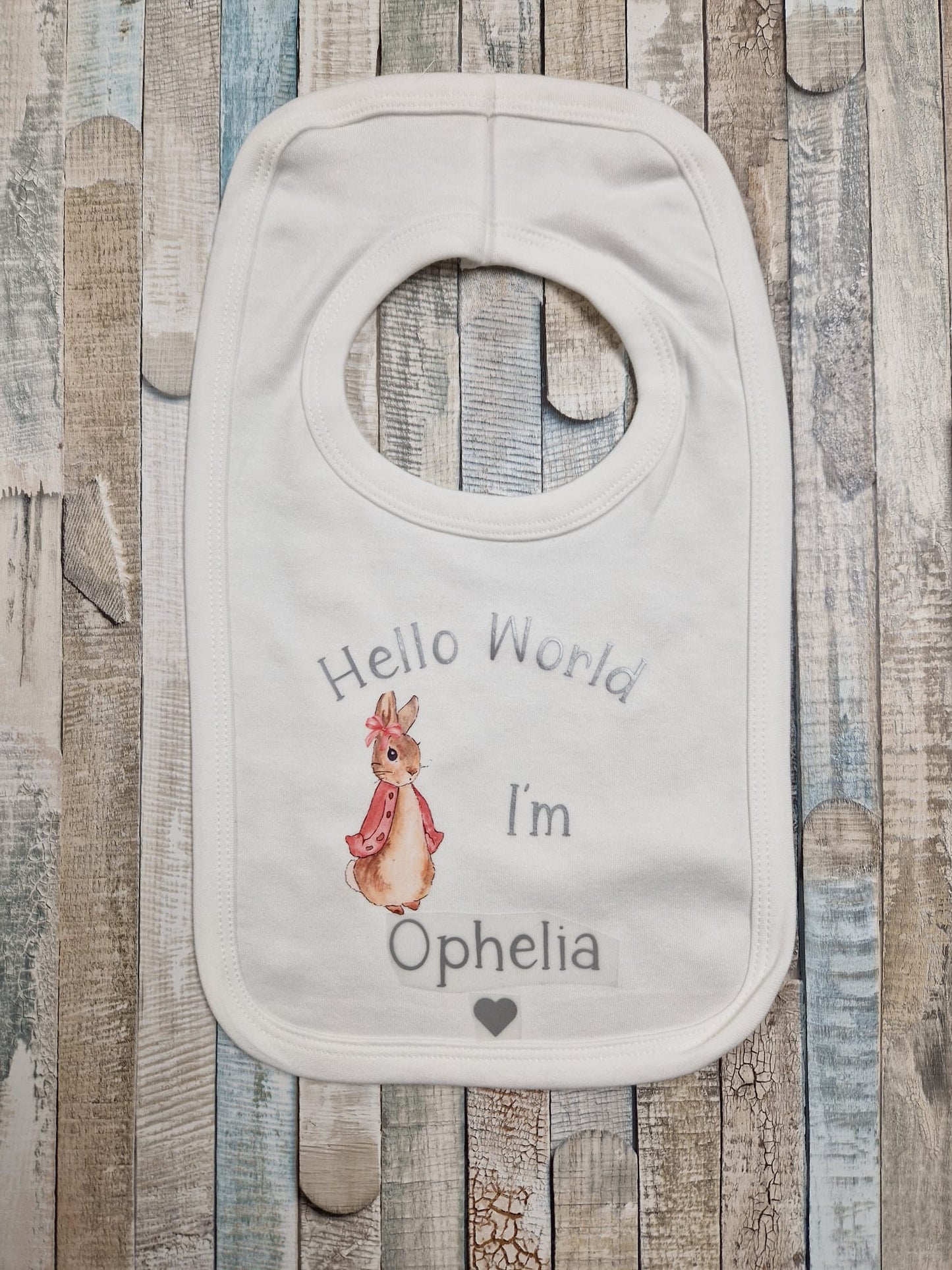 Baby Girls Personalised Hello World I'm Printed Pink Rabbit Bib