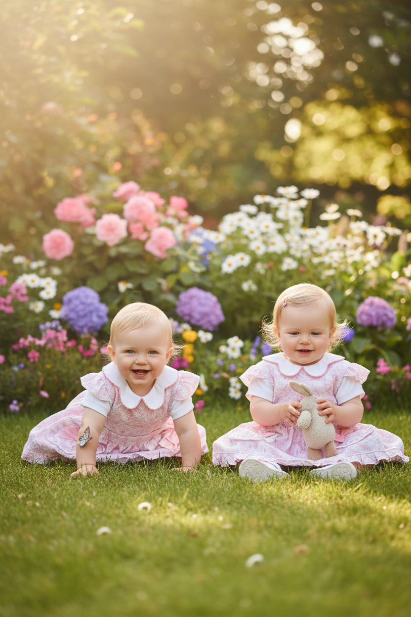 Baby Girls Pink And White Jacquard 2 Pieces Skirt Set with Bows