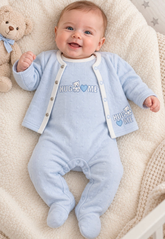 Baby Boys Blue Hug Me Babygro And Cardigan Set