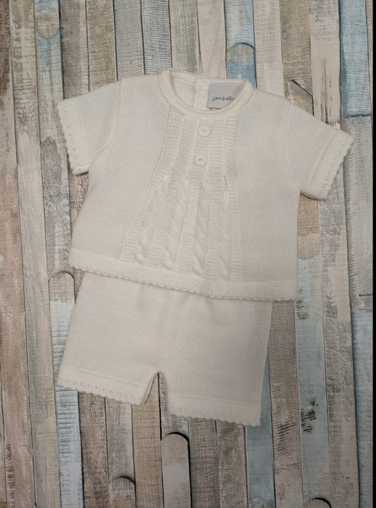 Nana's Special Buys Unisex White Cable Knitted Short Set