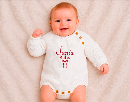 Unisex Baby White Santa Baby Christmas Bow Romper