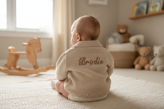 Personalised Unisex Baby Beige Cardigan With Collar