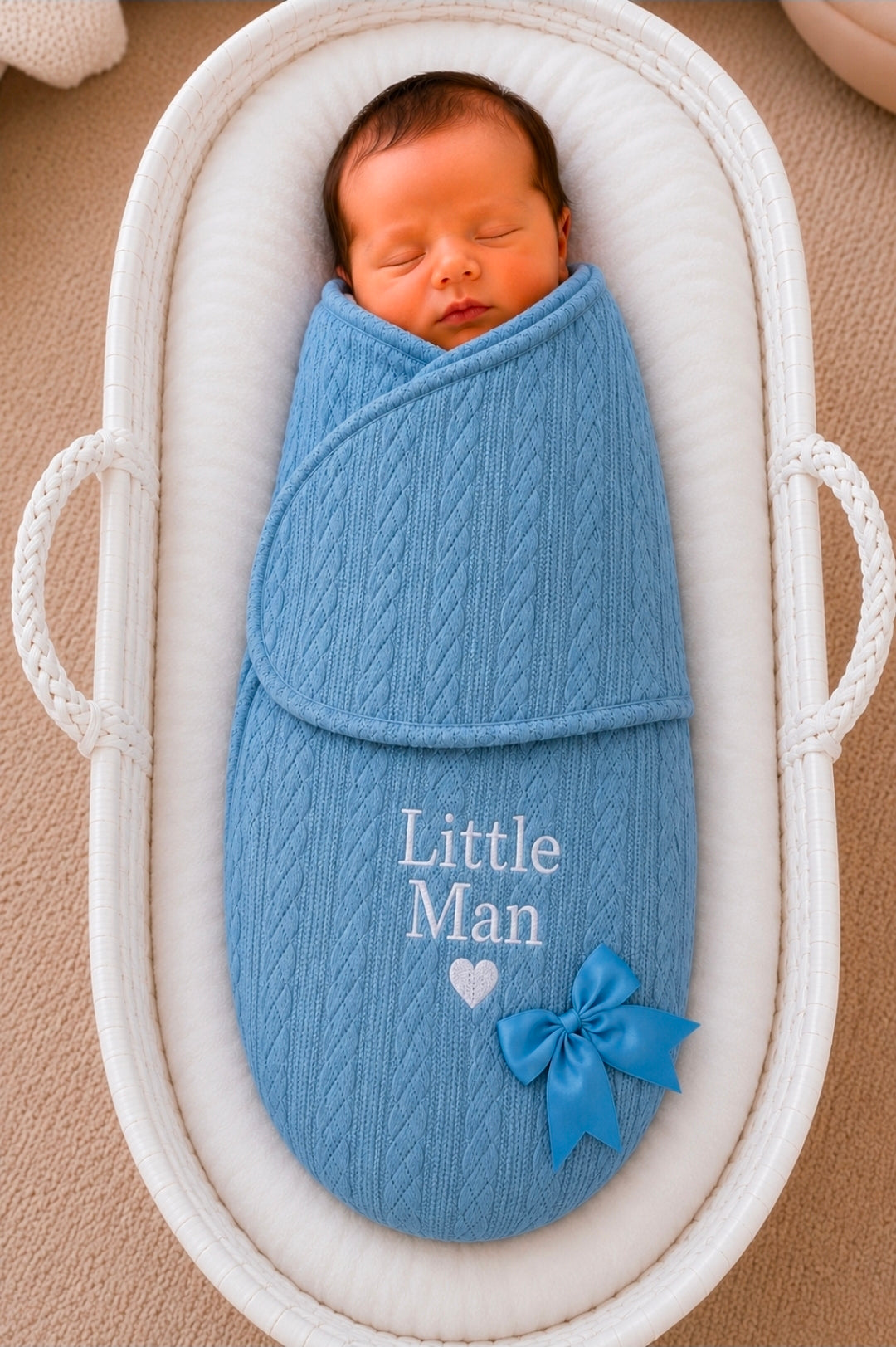 Baby Boys Little Man Dusky Blue Cable Swaddle