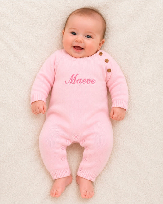 Baby Girls Pink Personalised All in one Footless Romper