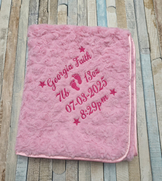 Personalised Baby Name, Time, Date Of Birth & Weight "Soft Rose" Wrap