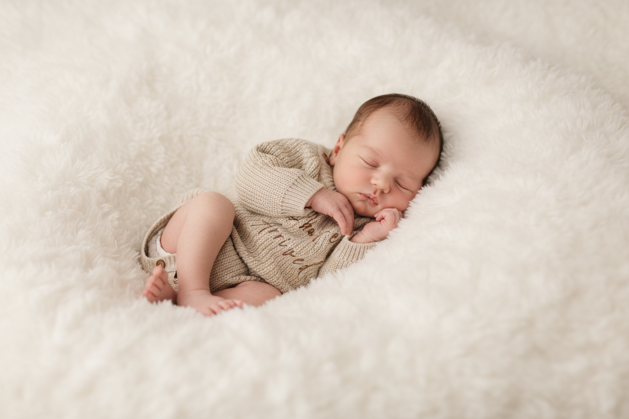 Unisex Baby Beige Knitted Just Arrived Romper