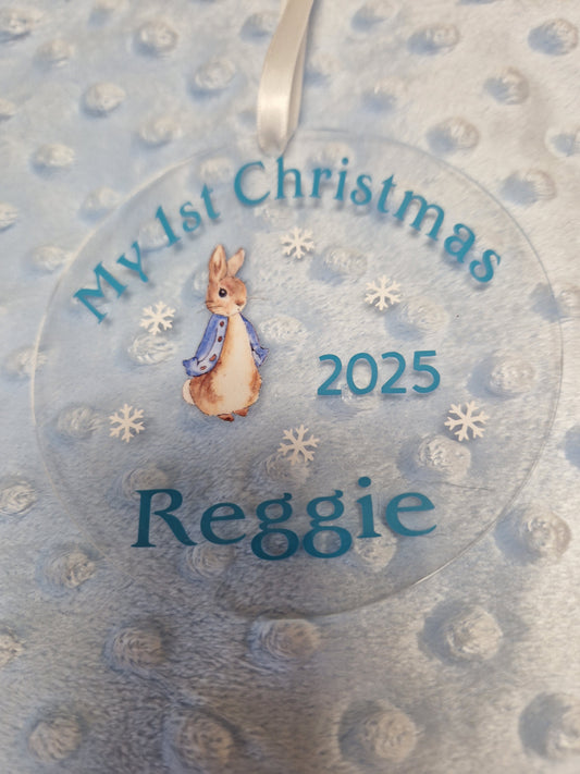 Baby Boys 1st Christmas Personalised Rabbit Disc