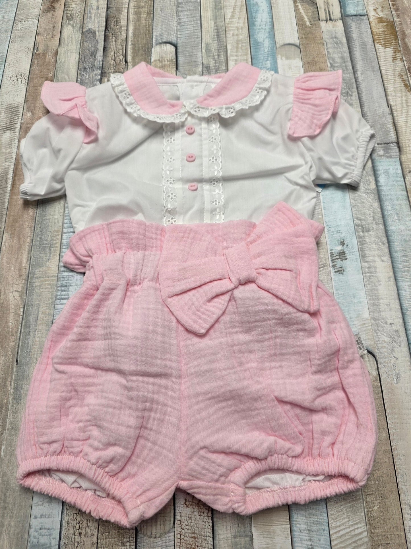 Girls Pink And White Short Set