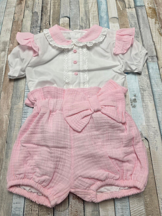 Girls Pink And White Short Set