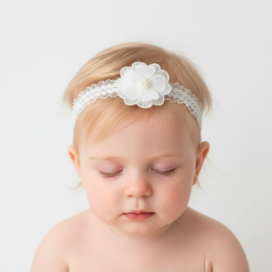 Baby Girls Lace Flower And Pearl Headband