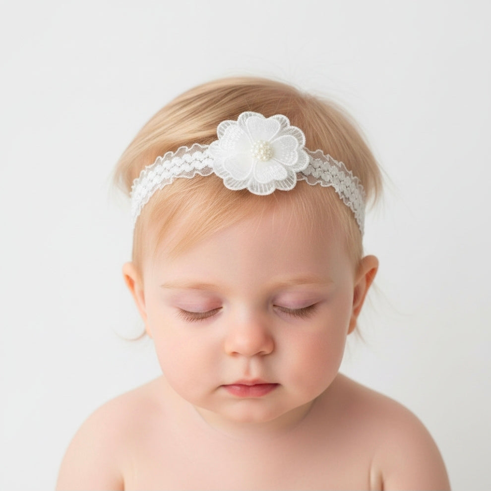 Baby Girls Lace Flower And Pearl Headband