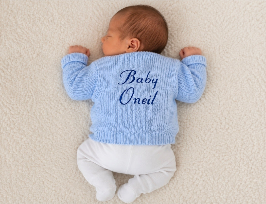 Baby Boys Blue Personalised Baby And Name V Neck Cardigan