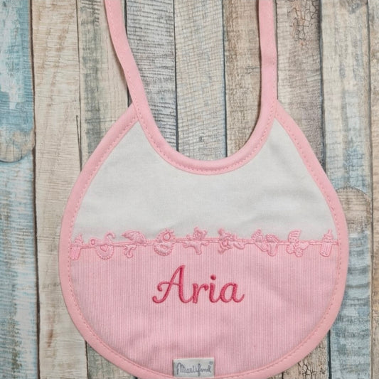 Baby Girls Personalised White And Pink Tie Bib
