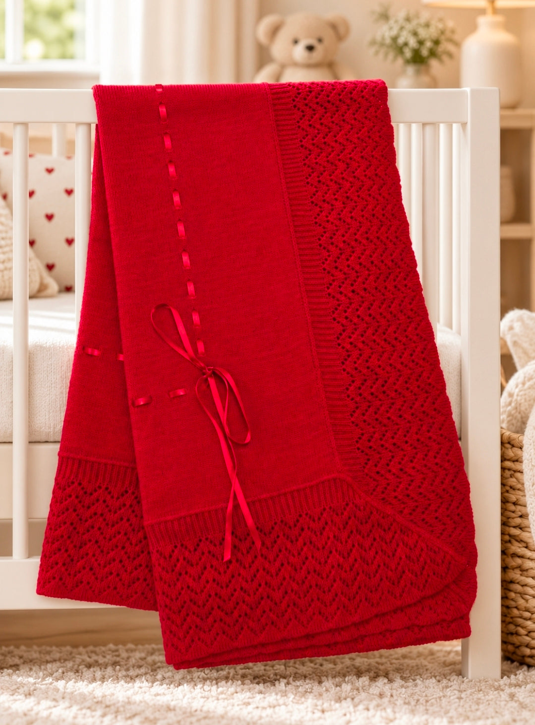 Unisex Baby Red Knitted Shawl