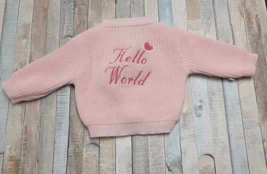 Nana B Pink Baby Girls  Hello World Ribbed Cardigan