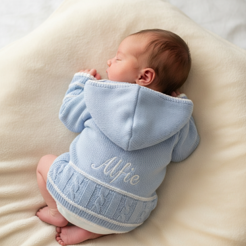 Baby Boys Blue Knitted Hooded Pram Coat