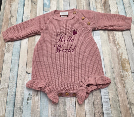 Baby Girls Dusky Pink Frilly Leg Romper With Hello World