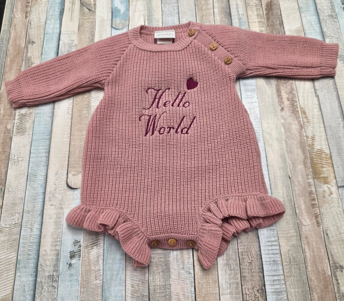 Baby Girls Dusky Pink Frilly Leg Romper With Hello World