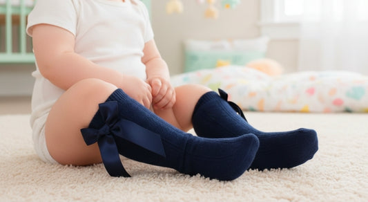 Baby Girls Navy Knee Length Bow Socks