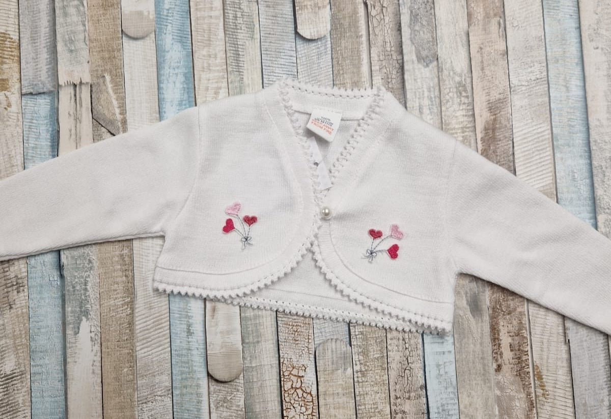 Baby Girls White Bolero With Pink Embroidered Balloon Design