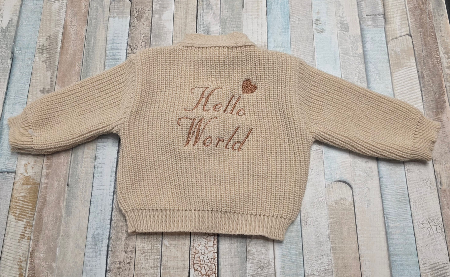 Nana B Beige Hello World Ribbed Cardigan