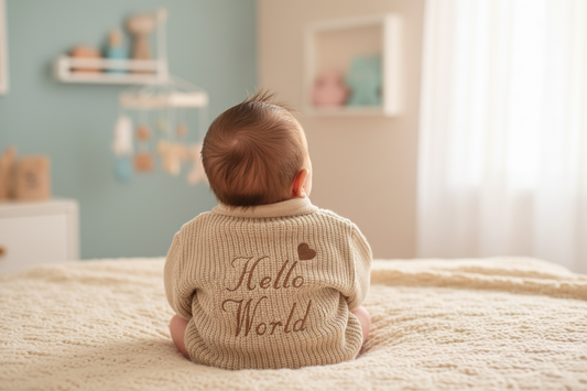 Nana B Beige Hello World Ribbed Cardigan