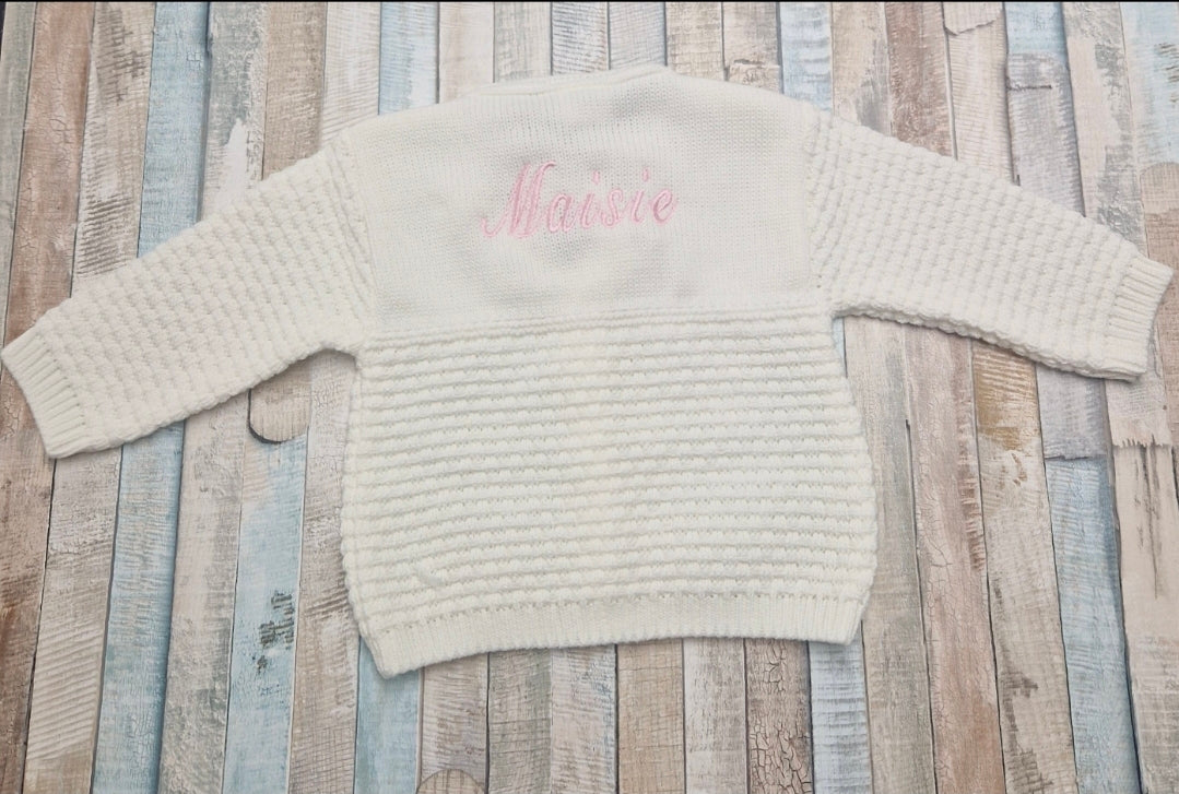 Personalised Baby Girls White Pearl Flower Matinee Cardigan