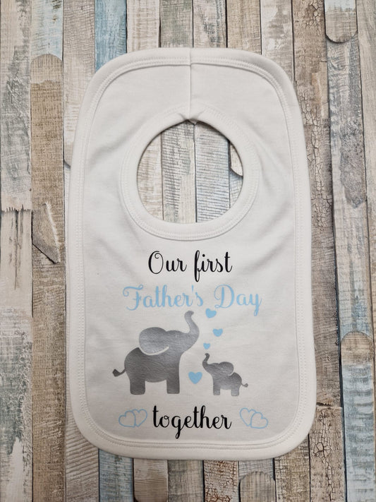 Our First Father's Day Together Elephant Design Baby Boys Bib